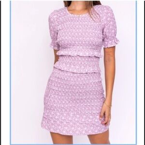 NEW Le Lis Lavender White Smocked Ruffle Mini Dress NWT Size Large